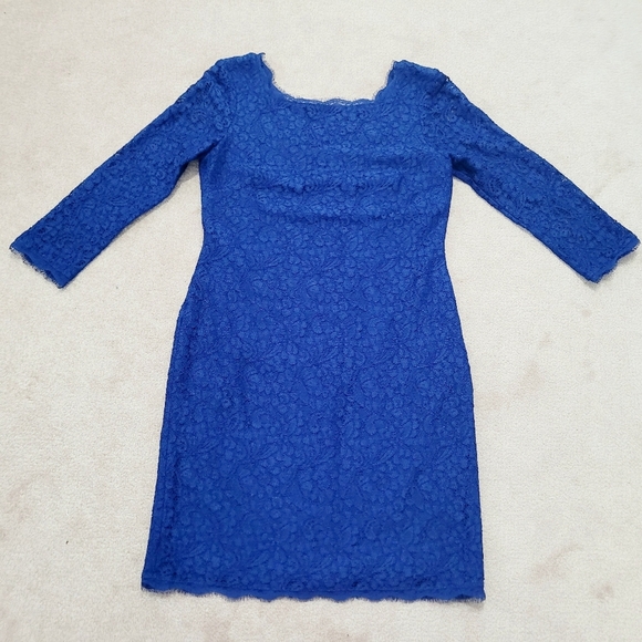 Adrianna Papell Blue Lace Timeless Cocktail Dress Woman's Size 8  Zip Up Back - Picture 4 of 10